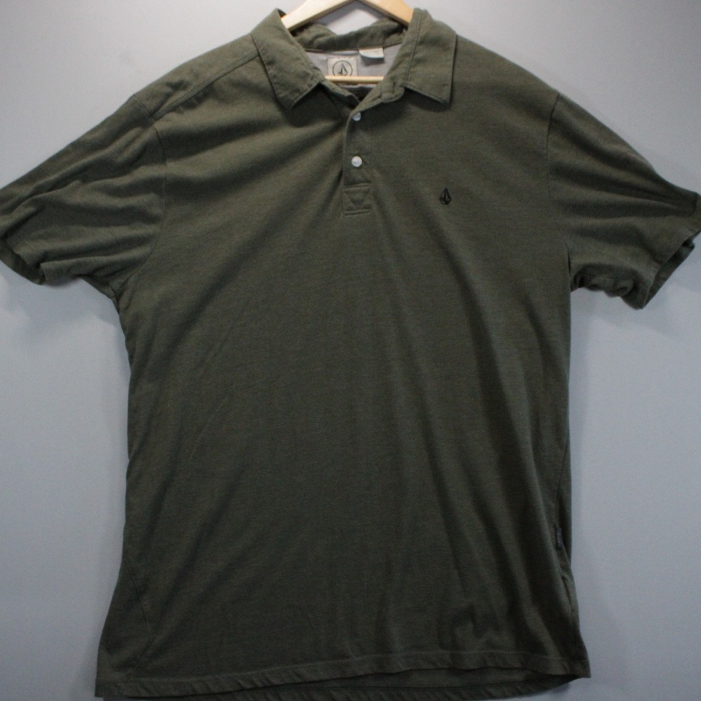 Volcom Mens XL Olive Green Heather Short Sleeve Skater Surfer Polo Shirt Y2K